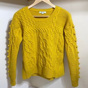 Madewell 100% Wool Bobble Yellow Cable Knit Sweater